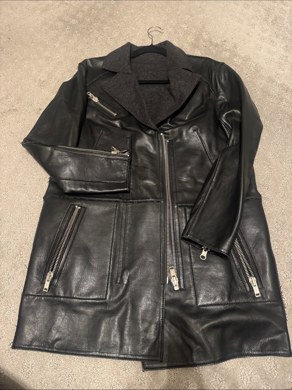 Muubaa Black Leather Asymmetric Zip Coat